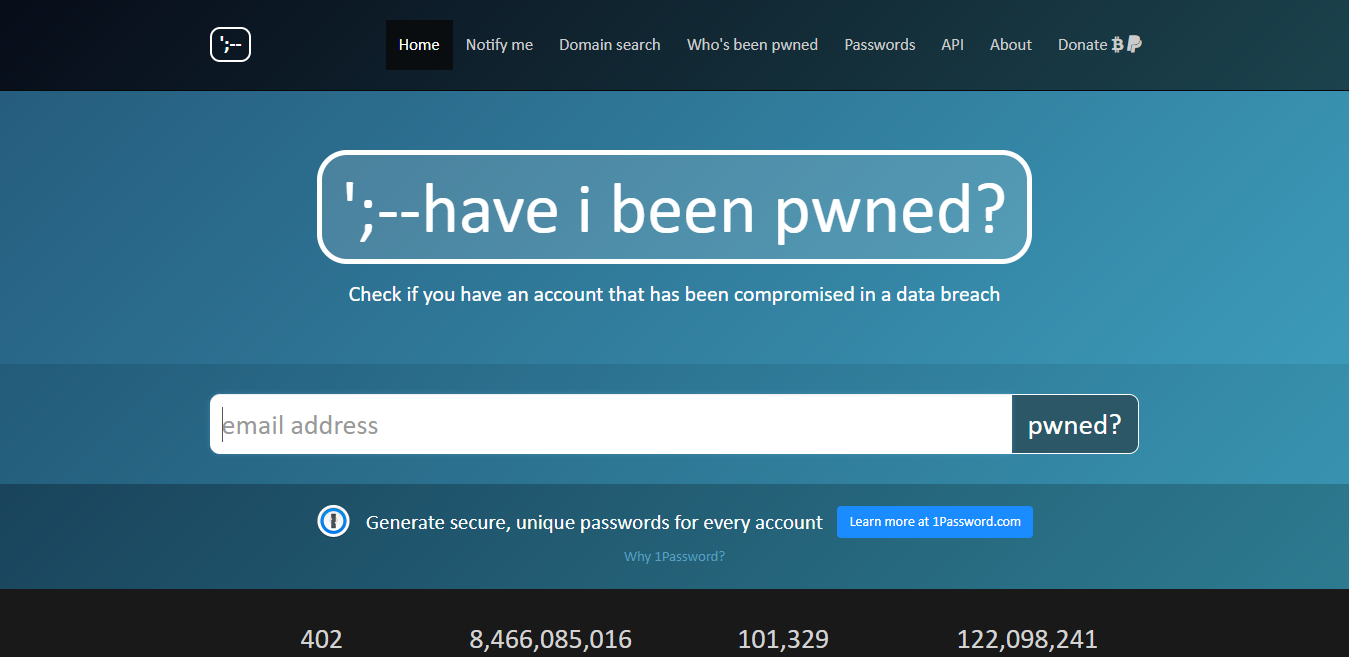 Schermafdruk van website Have I Been Pwned