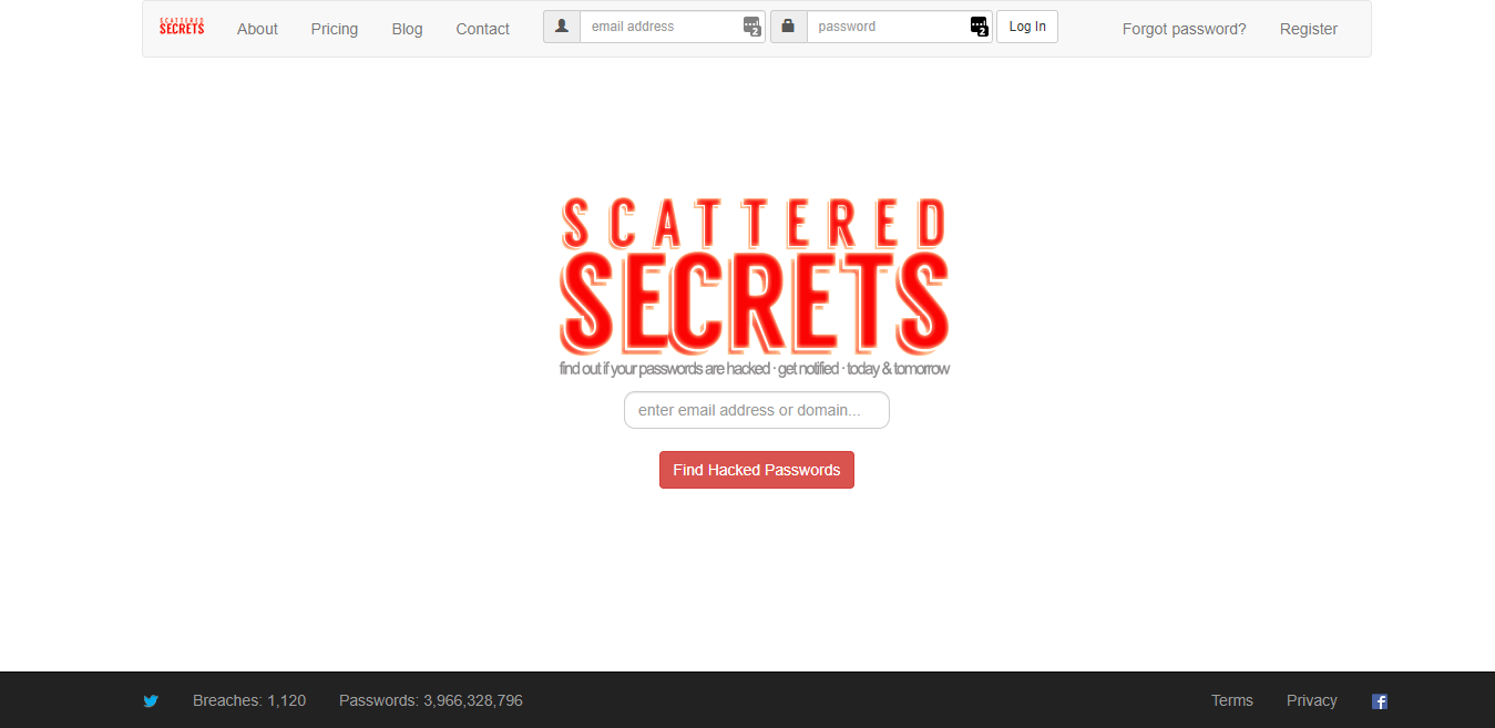 Schermafdruk van website Scattered Secrets